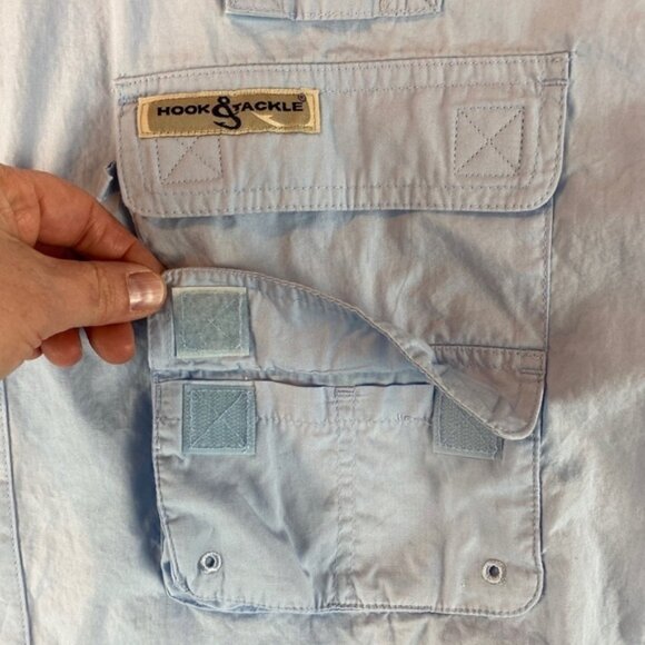 Hook & Tackle Fishing Gear Short Sleeve Vented Cotton Shirt Sz L Multi-pocket - Picture 5 of 13